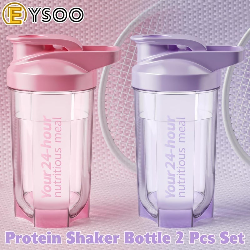 EYSOO Protein Shaker Bottle 2 Pack 500ml / 17oz Shaker Bottle for Protein Mixes Leakproof Protein Shaker BPA Free Gym Shaker Cup (Pink & Purple) - Image 2