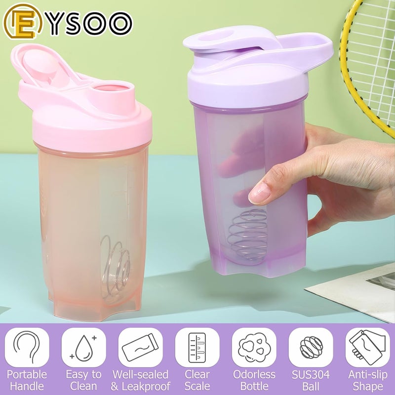 EYSOO Protein Shaker Bottle 2 Pack 500ml / 17oz Shaker Bottle for Protein Mixes Leakproof Protein Shaker BPA Free Gym Shaker Cup (Pink & Purple) - Image 3