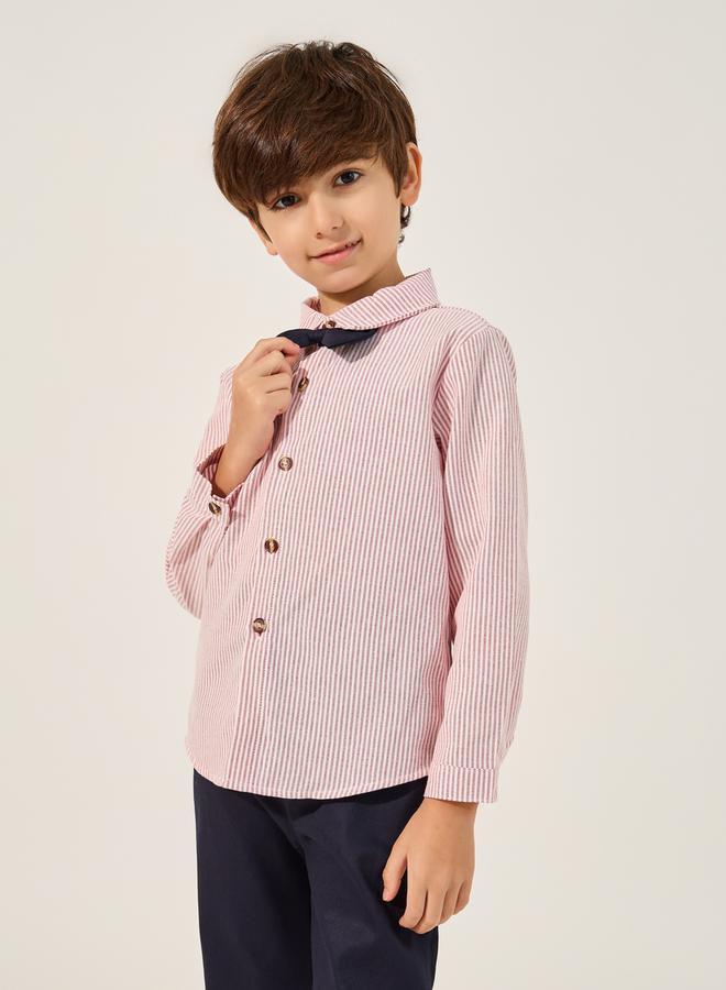 Styli Styli Boys Striped Long Sleeve Shirt and Pants Set with Bow and Suspender  - Image 3