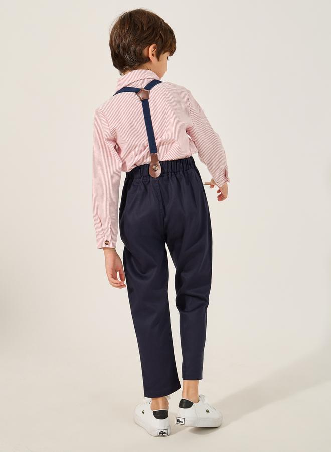 Styli Boys Striped Long Sleeve Shirt and Pants Set with Bow and Suspender
