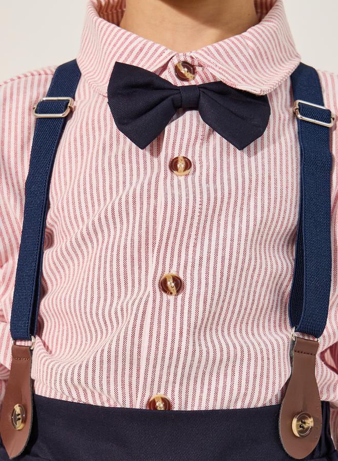 Styli Styli Boys Striped Long Sleeve Shirt and Pants Set with Bow and Suspender  - Image 4