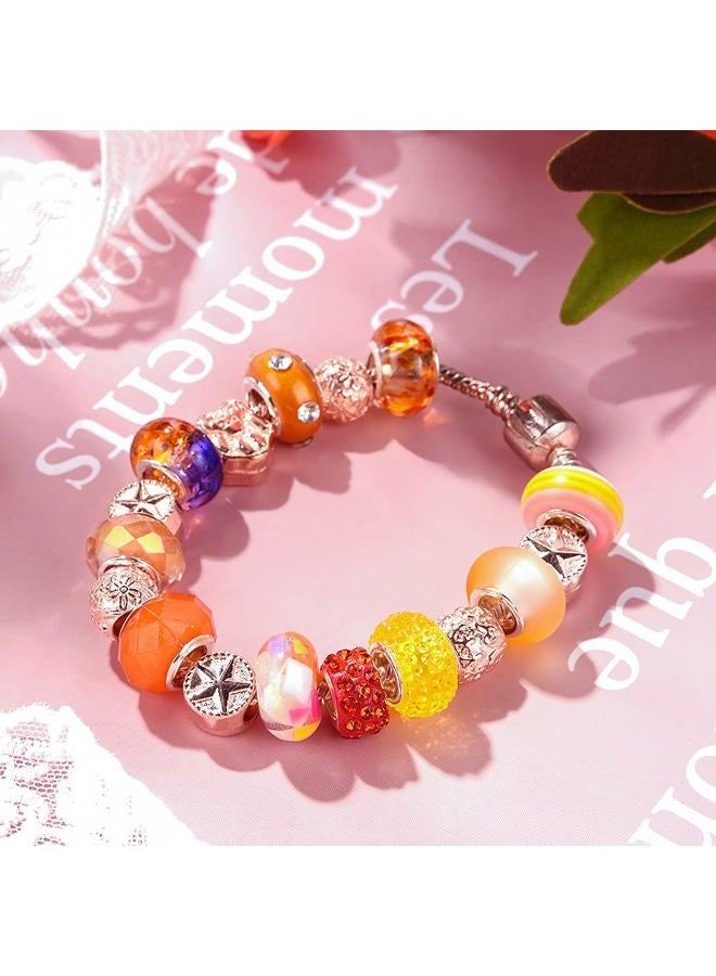 AIPRIDY 60 Pieces Assorted European Beads with Copper Core Big Hole Resin Spacer No Copper Core Lampwork Colorful Beads Rhinestone Craft Beads for DIY Charm Bracelet Jewelry Making (Orange) - Image 3