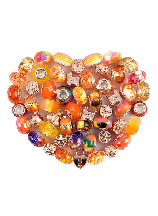 AIPRIDY 60 Pieces Assorted European Beads with Copper Core Big Hole Resin Spacer No Copper Core Lampwork Colorful Beads Rhinestone Craft Beads for DIY Charm Bracelet Jewelry Making (Orange) - Image 1