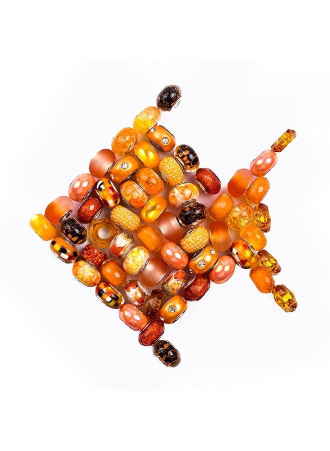 AIPRIDY 60 Pieces Assorted European Beads with Copper Core Big Hole Resin Spacer No Copper Core Lampwork Colorful Beads Rhinestone Craft Beads for DIY Charm Bracelet Jewelry Making (Orange) - Image 5