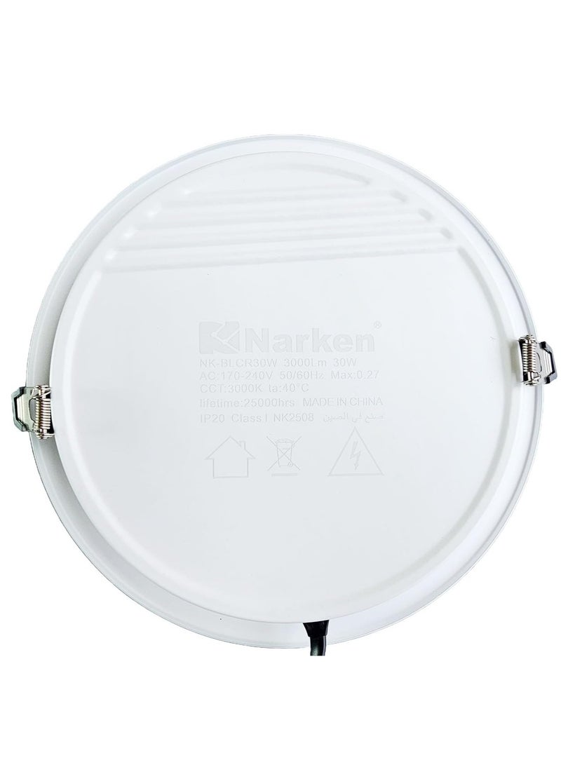 Narken 30W Warmwhite Twilight Dusk Color 3000K LED Power Saving Metal Body Back Lit Recessed Round Panel Ceiling Light Ultra Brightness Cutting Hole. - Image 2