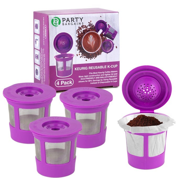 4 REUSABLE FOR KCUPS FILTER FOR KEURIG 20 BREWERS ECOFRIENDLY UNIVERSAL FIT REFILLABLE SINGLE CUP COFFEE FILTERS STAINLESS STEEL MESH FILTER PURPLE
