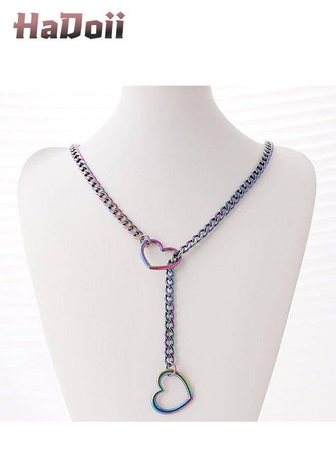 HaDoii Heart O-ring Slip Chain Necklace For Women and Man, Handmade Punk Gothic Cuban Necklace Jewelry Adjustable Lariat Y-Necklace - Image 1