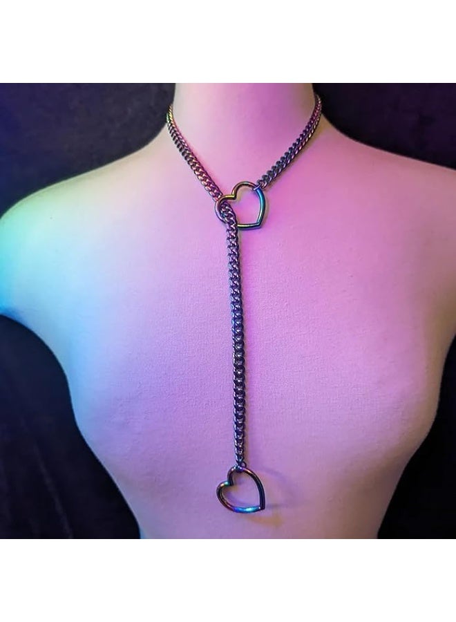 HaDoii Heart O-ring Slip Chain Necklace For Women and Man, Handmade Punk Gothic Cuban Necklace Jewelry Adjustable Lariat Y-Necklace - Image 2