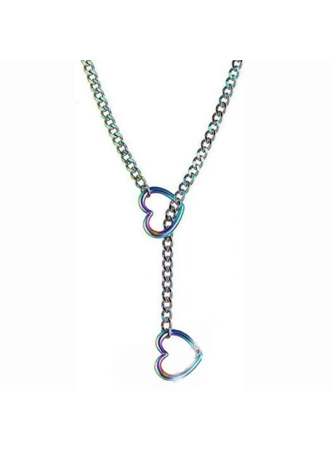 HaDoii Heart O-ring Slip Chain Necklace For Women and Man, Handmade Punk Gothic Cuban Necklace Jewelry Adjustable Lariat Y-Necklace - Image 3