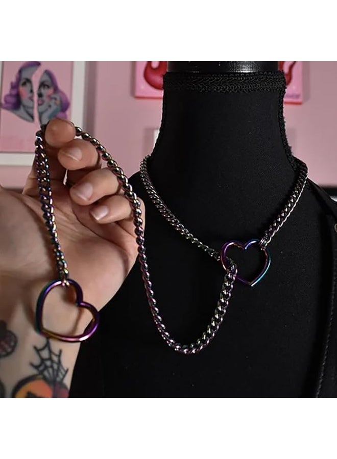 HaDoii Heart O-ring Slip Chain Necklace For Women and Man, Handmade Punk Gothic Cuban Necklace Jewelry Adjustable Lariat Y-Necklace - Image 4
