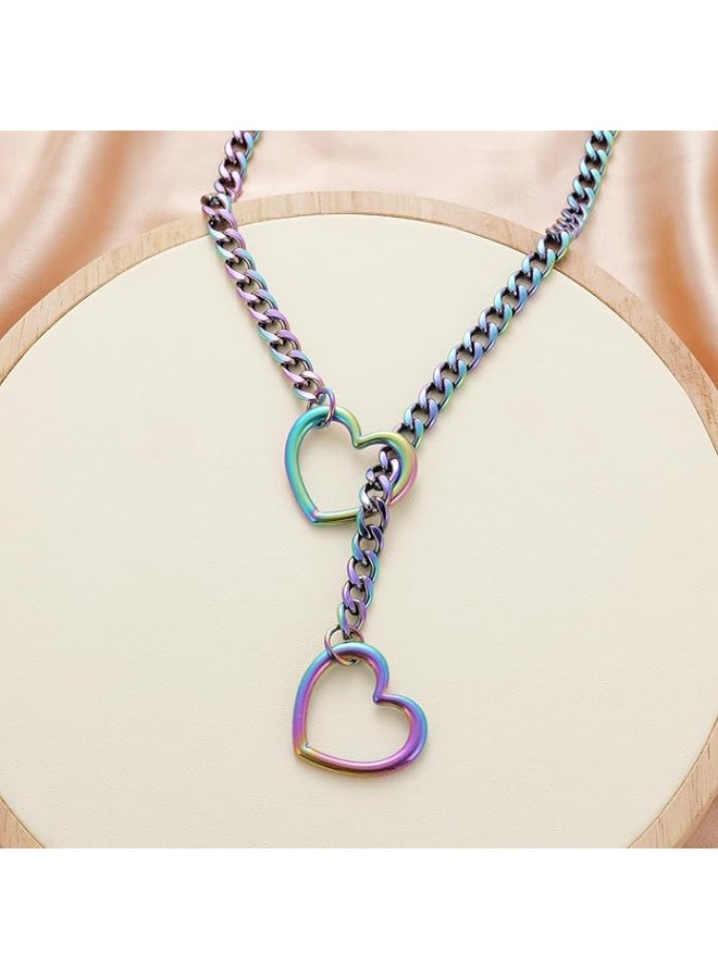 HaDoii Heart O-ring Slip Chain Necklace For Women and Man, Handmade Punk Gothic Cuban Necklace Jewelry Adjustable Lariat Y-Necklace - Image 5