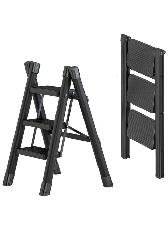 ألونغد خطوة سلم سلم قابلة للطي 3 خطوات مع البالغين واسعة مضادة للانزلاق القابل للطي سلم فولاذي متين للمنزل للحديقة حديقة المطبخ طاقة 150 كجم - Image 1
