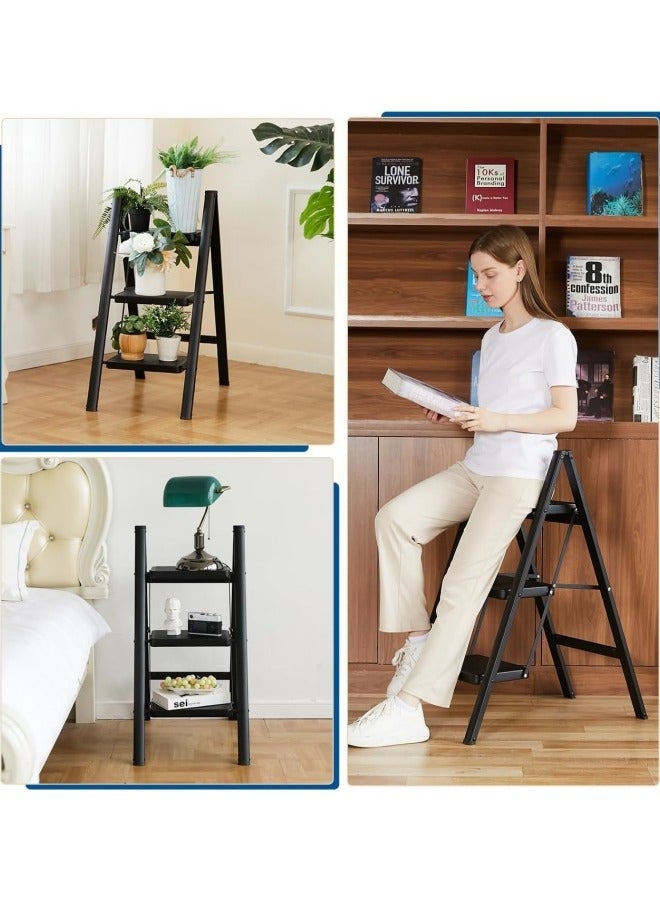 ألونغد خطوة سلم سلم قابلة للطي 3 خطوات مع البالغين واسعة مضادة للانزلاق القابل للطي سلم فولاذي متين للمنزل للحديقة حديقة المطبخ طاقة 150 كجم - Image 4