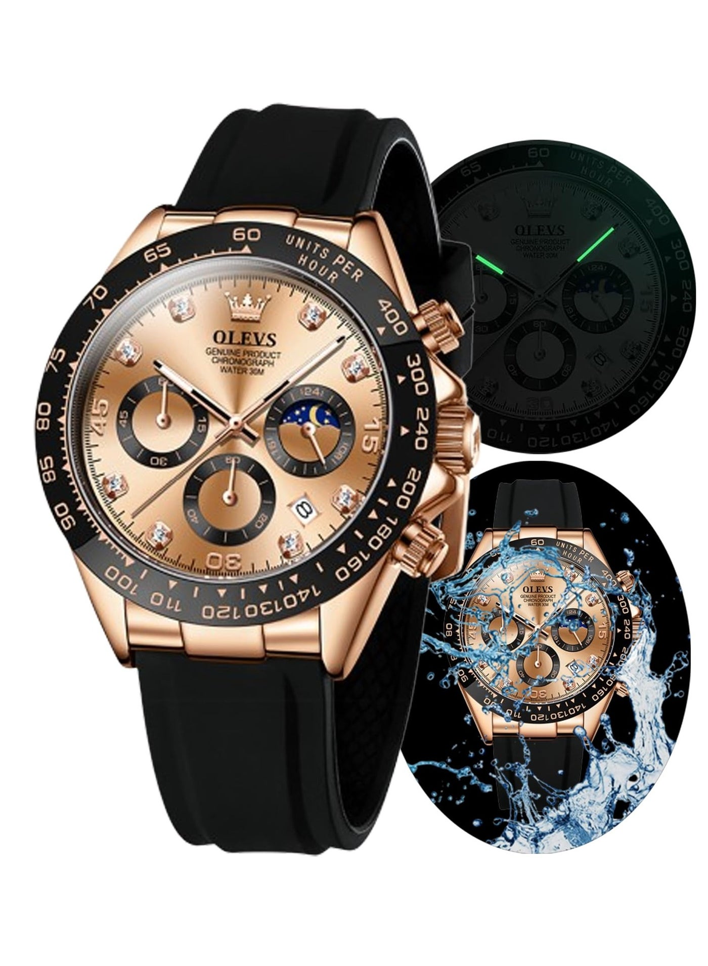 OLEVS Men's Chronograph Quartz Watch, Waterproof Stainless Steel, Day Date Display, Luminous, Fashion & Leisure Watch