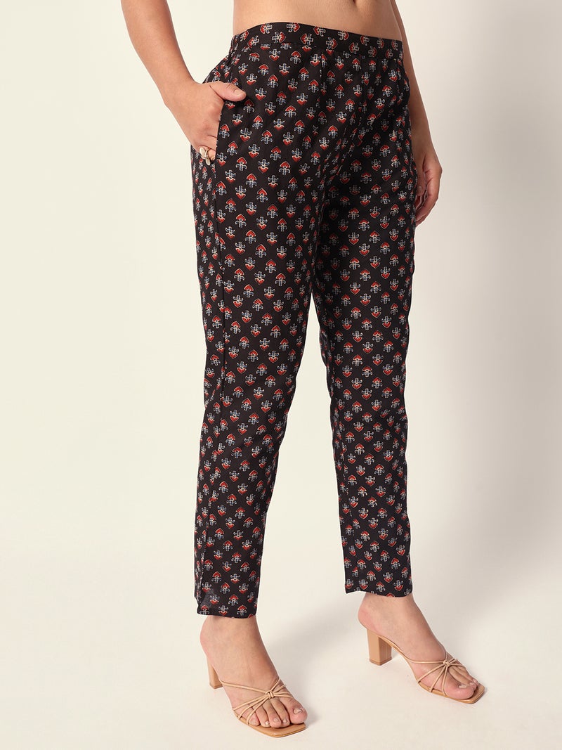 ISHIN Women's Black Cotton Textured Tunic Full Palazzo Regular Fit Kurta Set - Image 3