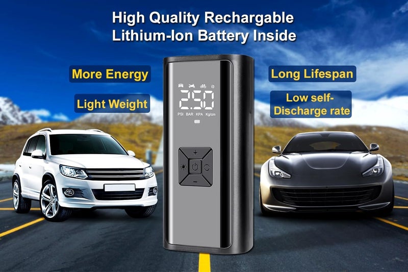 Portable Tyre Inflator 150 PSI – Digital Air Compressor with Pressure Gauge & LED Light, USB Rechargeable Pump for Car, Bike, Motorcycle, Balls – Compact, Cordless, Auto Shut-Off - Image 5
