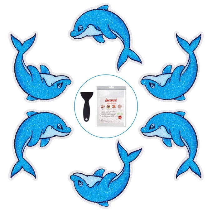 NON SLIP DOLPHIN BATHTUB STICKERS 20 PCS ADHESIVE KIDS ANTI SLIP DECAL TREADS FOR SHOWER AND BATH TUB WITH PREMIUM SCRAPER