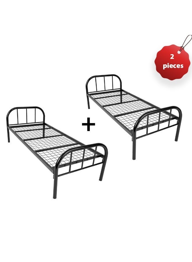 Package Two 2 Single Metal Bed Frame 90x190 cm – Heavy Duty Steel Bed for Adults, Staff, Hostel & Guest Room – Black Powder Coated Finish – Noise-Free, Strong & Easy to Assemble - Image 1