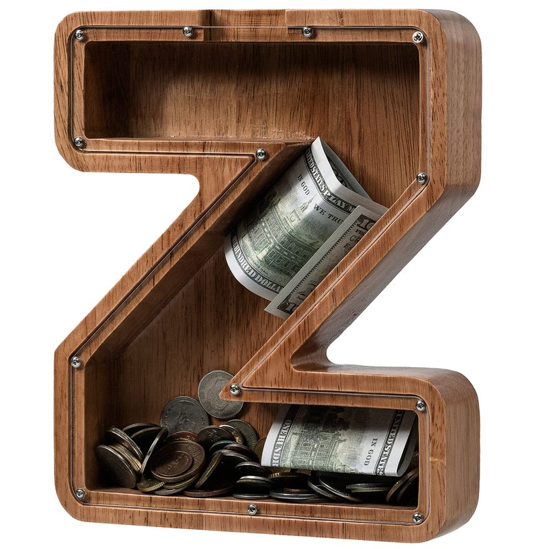 ladenk Piggy Bank for Kids Boys Girls Wooden Large Letter Piggy Bank Alphabet Money Bank with Initial Z Coin Bank Fun Gifts for Birthday Christmas Festival Baby Shower - Image 3