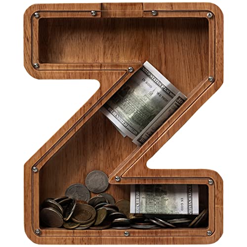 ladenk Piggy Bank for Kids Boys Girls Wooden Large Letter Piggy Bank Alphabet Money Bank with Initial Z Coin Bank Fun Gifts for Birthday Christmas Festival Baby Shower - Image 5