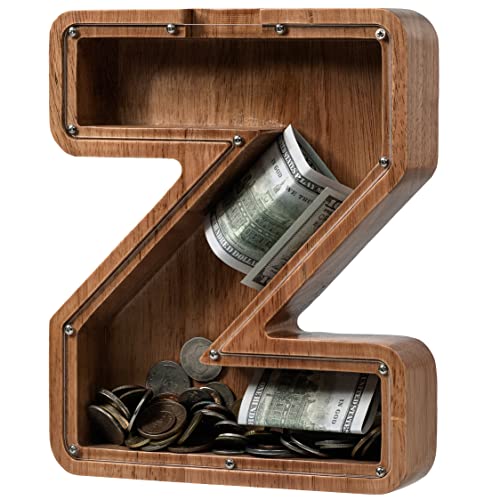 ladenk Piggy Bank for Kids Boys Girls Wooden Large Letter Piggy Bank Alphabet Money Bank with Initial Z Coin Bank Fun Gifts for Birthday Christmas Festival Baby Shower - Image 1