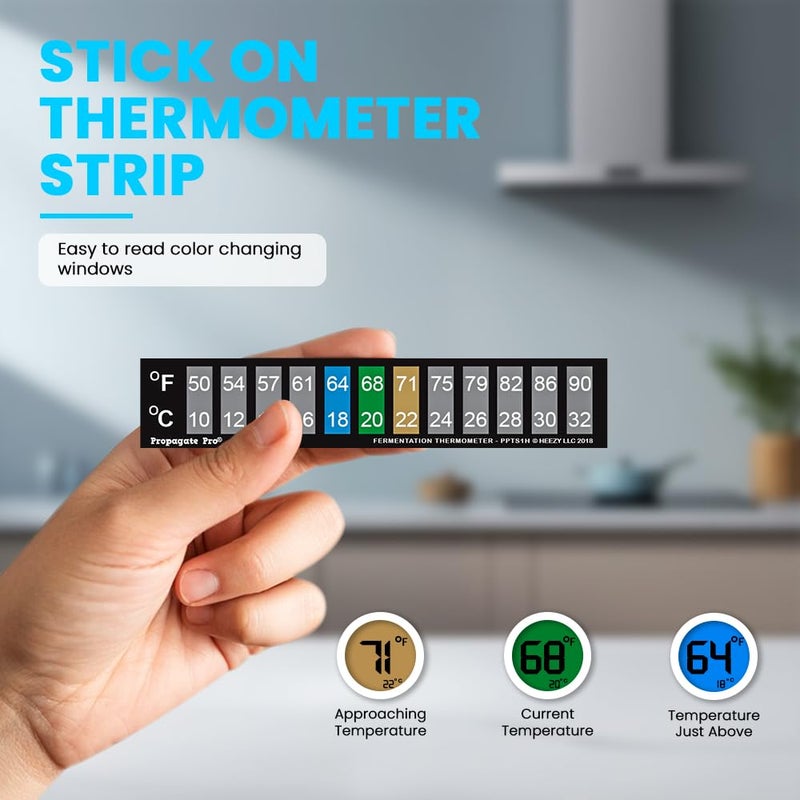 Propagate Pro Horizontal Stick On Thermometer Strip, Digital Temperature Display for Fermenting, Brewing, Wine, Beer, Kombucha or Aquariums. 50-90F (10-32C) Adhesive Sticker 10 Pack (10) - Image 2