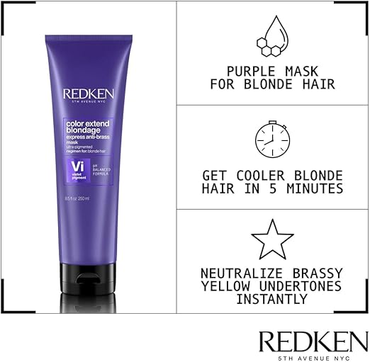 REDKEN Hair Mask For Blonde Hair Violet Pigment Reduces Brassiness Color Extend Blondage Express AntiBrass - Image 3