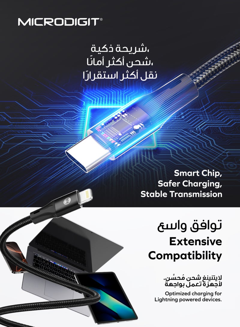 ميكرو ديجيت كابل شحن سريع PD نوع C إلى Lightning 27W، 3.1A، 1M، كابل نحاسي نايلون مع لف مغناطيسي - Image 4