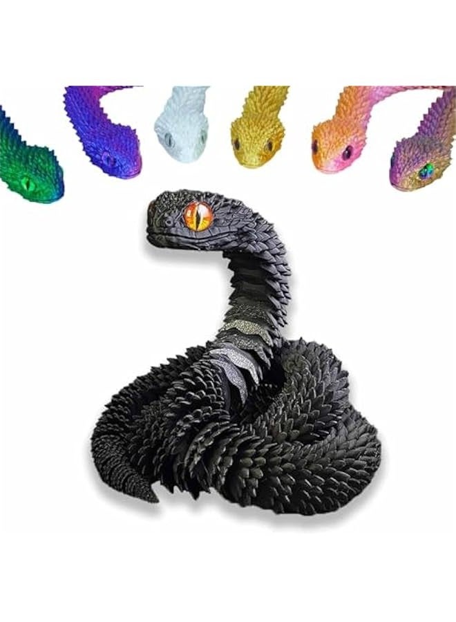3D Printed Snake Toys 3D Printed Animals Snake Pet Movable Joint Fidget Toys， 3D Printed Animals Toy Adults Fidget Toys，3D Printed Fidget Toys for Home Office Decor (17.7‘ Black) - Image 1