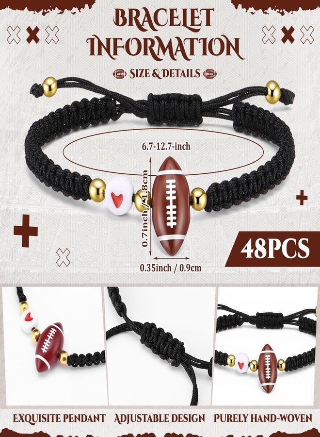 Quelay 48 Pcs Football Beads Bracelets Valentine Day Football Party Favors Gift Adjustable Soccer Charm Braided Bracelet Handmade Stuff for Fans - Image 2