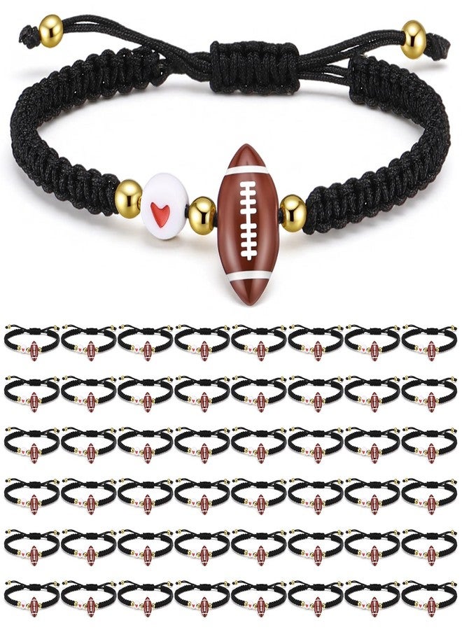 Quelay 48 Pcs Football Beads Bracelets Valentine Day Football Party Favors Gift Adjustable Soccer Charm Braided Bracelet Handmade Stuff for Fans - Image 1