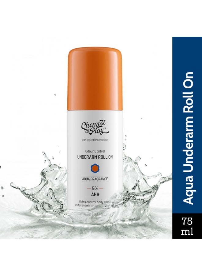 Chemist at Play UnderArm Roll-On with 5% AHA, Lactic Acid & 1% Mandelic Acid | Prevents Body Odour, Brightens Skin & Exfoliates Underarm | For Sensitive Skin | Aqua Fragrance | Alcohol Free - 75ml - Image 2