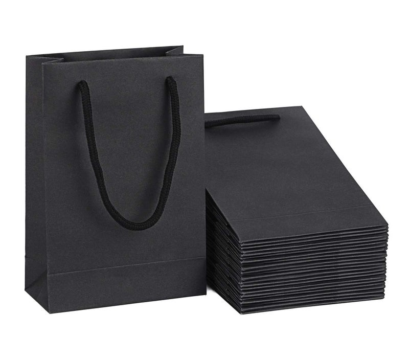 Driwe Black Gift Bags with Handles Medium Black Paper Bags 75x3x10 inches Pack of 50