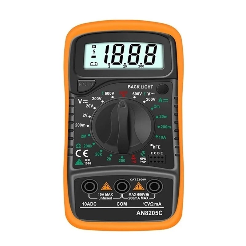 AN8205C Orange Digital Multimeter AC DC Voltmeter Ammeter Ohm Tester with Thermocouple LCD Backlight - Image 1