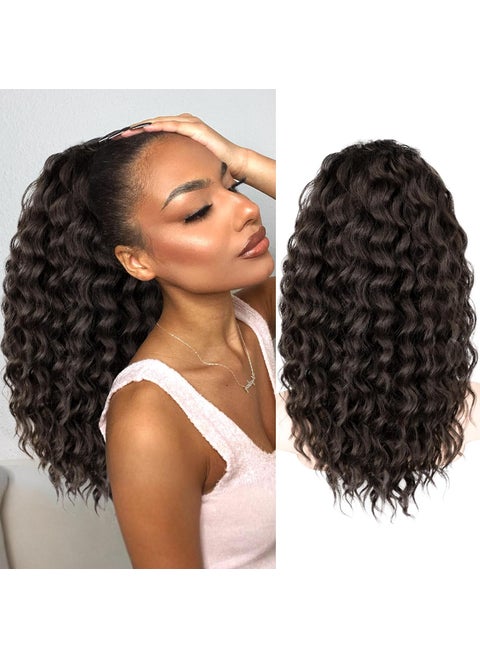 KooKaStyle Curly Ponytail Extension Fluffy Drawstring Ponytail for Women Kinky Curly Clip in Hair Extensions Long Curly Wavy Ponytail Extension Synthetic Hairpiece for Daily Use18 InchDark brown