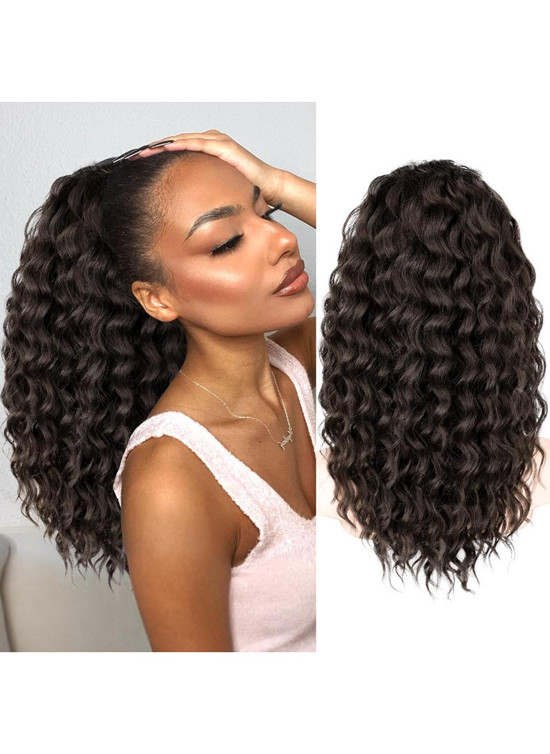 KooKaStyle KooKaStyle Curly Ponytail Extension Fluffy Drawstring Ponytail for Women Kinky Curly Clip in Hair Extensions Long Curly Wavy Ponytail Extension Synthetic Hairpiece for Daily Use18 InchDark brown 