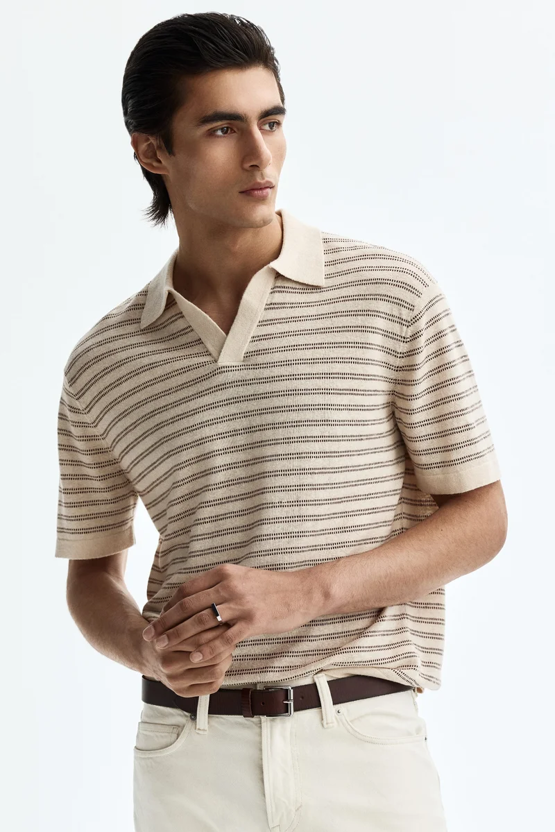H&M  Regular Fit Linen-blend polo shirt for Men | Best Price UAE