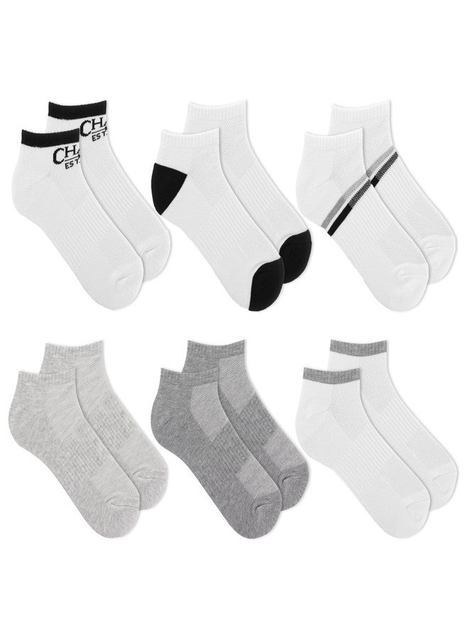 شابس جوارب تشابس الرياضية الرجالية عالية الأداء، مصنوعة من مزيج معاد تدويره، مريحة وناعمة، قصيرة، عبوة من 6 أزواج، ألوان متنوعة أبيض وأسود، مقاسات الأحذية الرجالية: 6-12 - Image 2