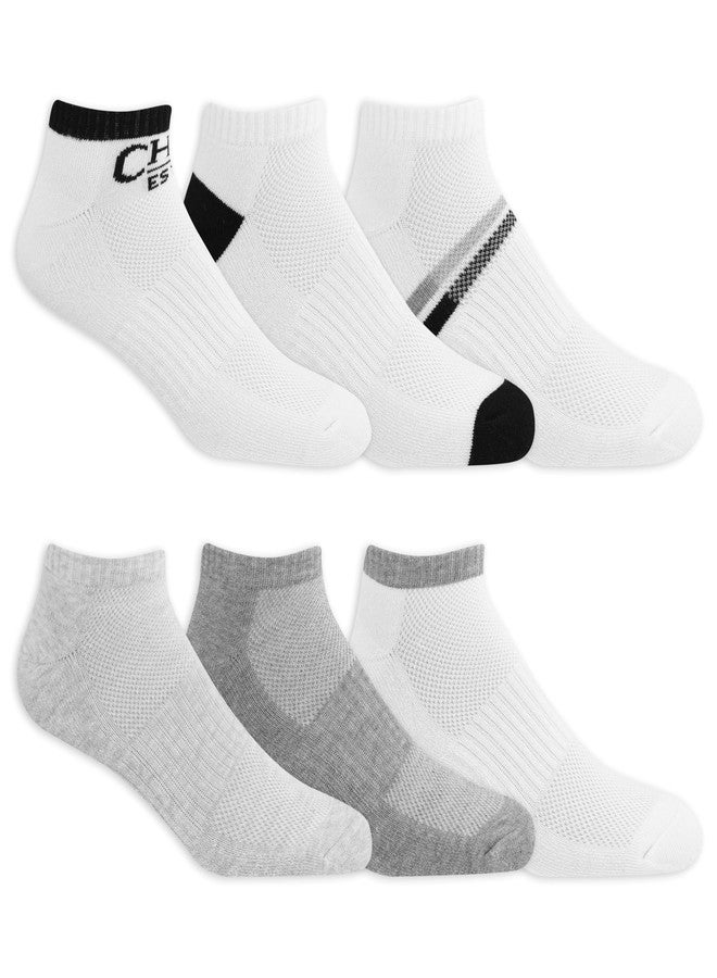 شابس جوارب تشابس الرياضية الرجالية عالية الأداء، مصنوعة من مزيج معاد تدويره، مريحة وناعمة، قصيرة، عبوة من 6 أزواج، ألوان متنوعة أبيض وأسود، مقاسات الأحذية الرجالية: 6-12 - Image 1