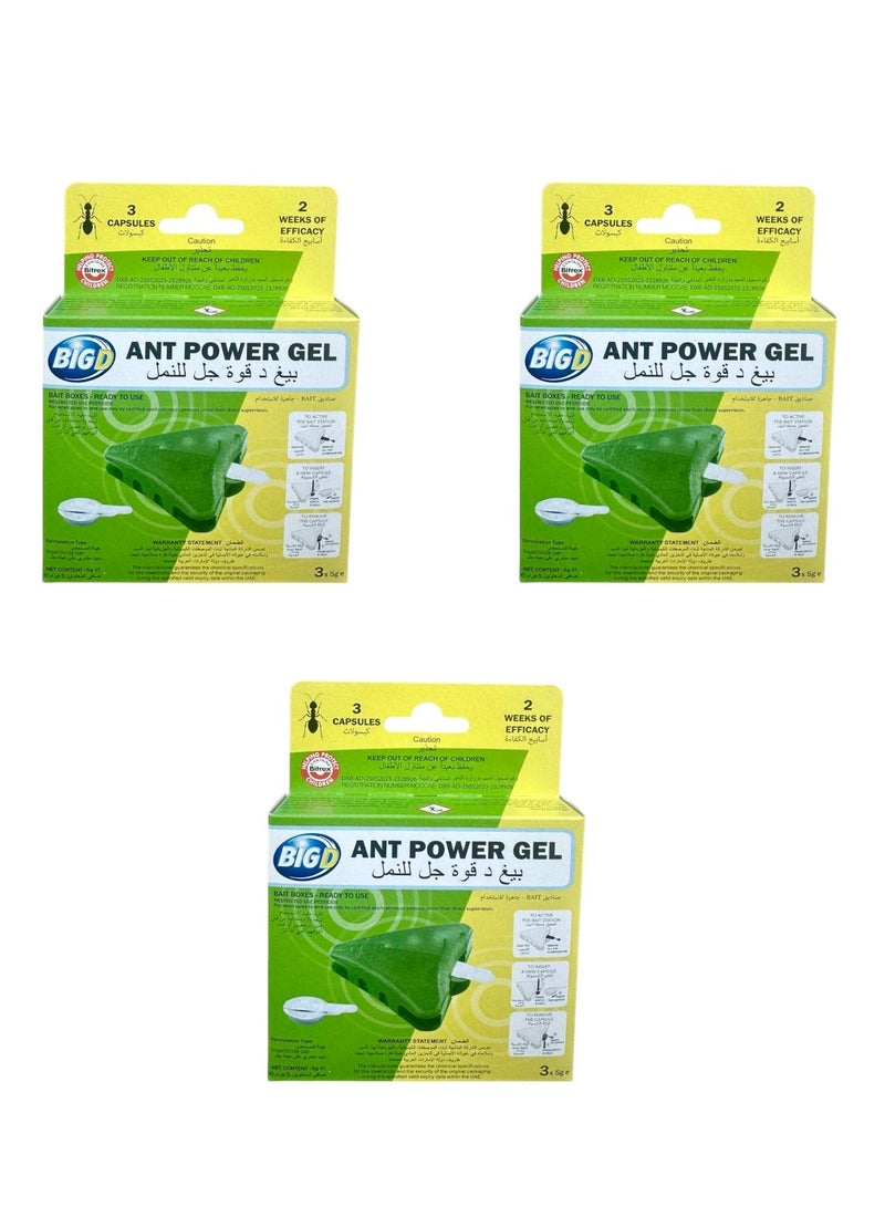 Big D Ant Power Gel Triangular Bait Capsules – 3 Packs of 3x5g | Advanced Ant Colony Elimination for Indoor & Outdoor Use