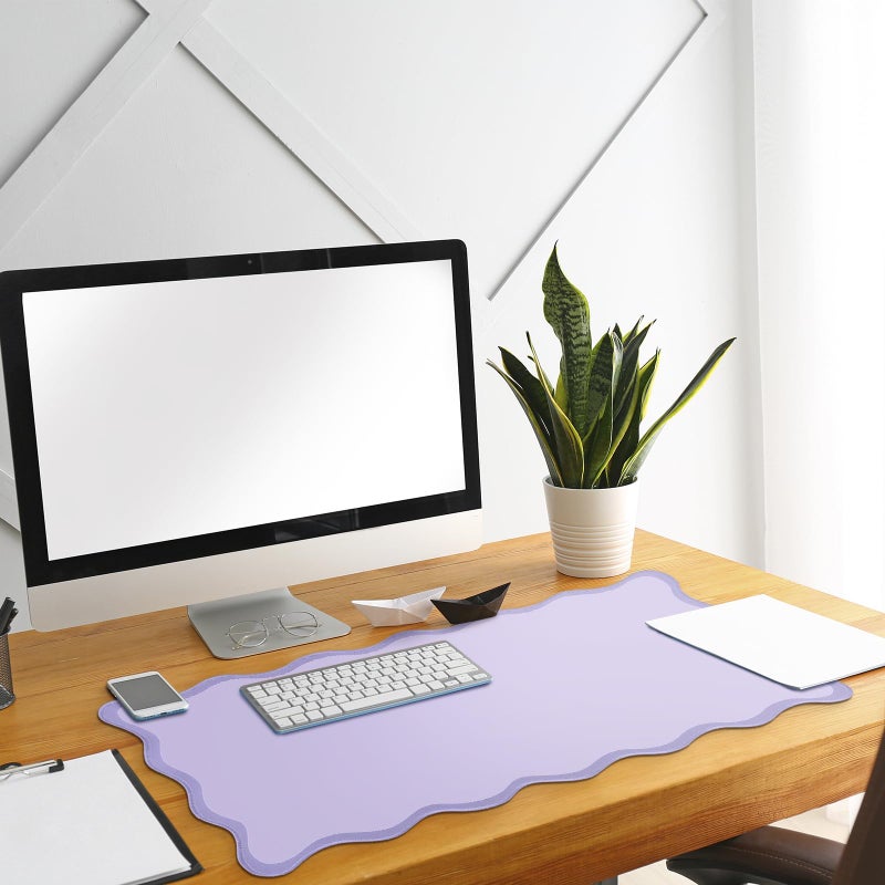 Hahafelt Scalloped Desk Mat Large Scalloped Piping Cute Desk Mat Aesthetic Preppy Table Pad Large Nonslip Pad with Edge Stitching Waterproof Gaming(Purple,31.5 x 15.75 Inches) - Image 5