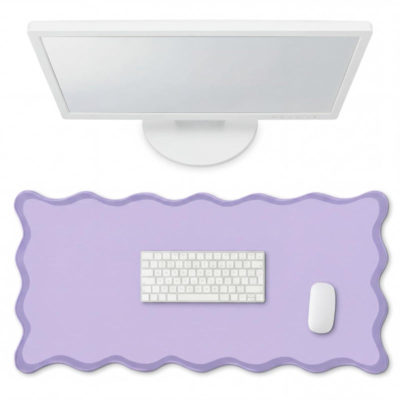 Hahafelt Scalloped Desk Mat Large Scalloped Piping Cute Desk Mat Aesthetic Preppy Table Pad Large Nonslip Pad with Edge Stitching Waterproof Gaming(Purple,31.5 x 15.75 Inches) - Image 1