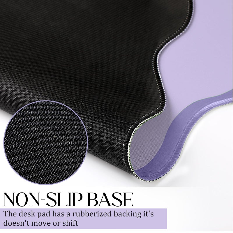 Hahafelt Scalloped Desk Mat Large Scalloped Piping Cute Desk Mat Aesthetic Preppy Table Pad Large Nonslip Pad with Edge Stitching Waterproof Gaming(Purple,31.5 x 15.75 Inches) - Image 3