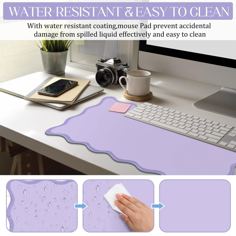 Hahafelt Scalloped Desk Mat Large Scalloped Piping Cute Desk Mat Aesthetic Preppy Table Pad Large Nonslip Pad with Edge Stitching Waterproof Gaming(Purple,31.5 x 15.75 Inches) - Image 4