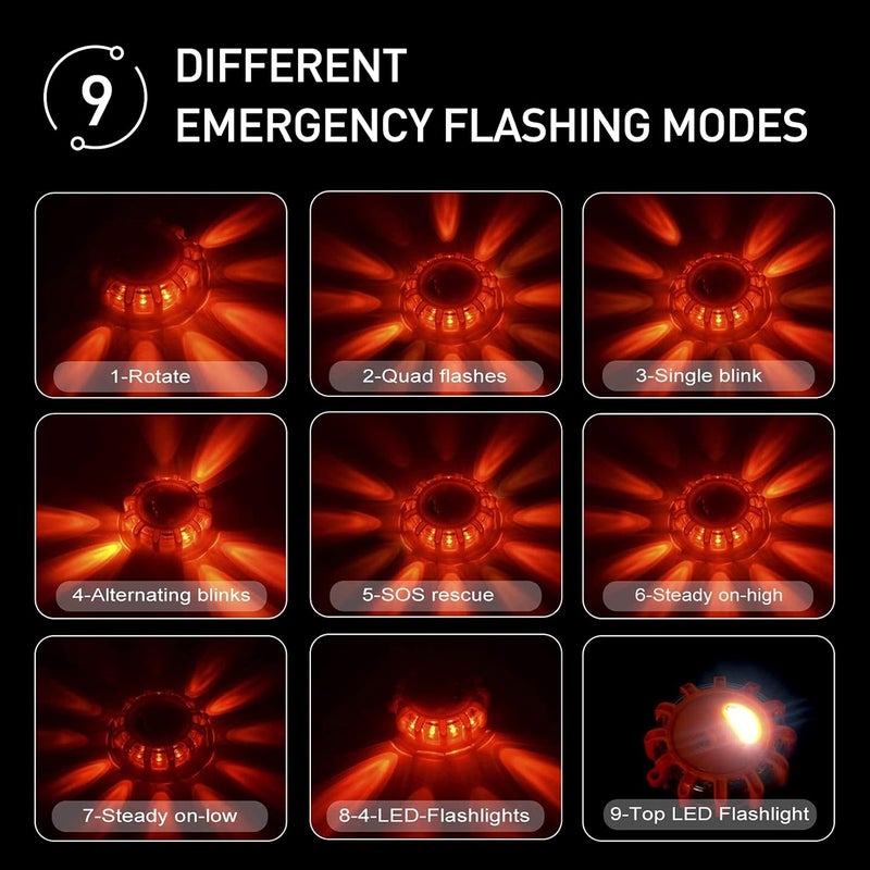 Kitgo 6 Pack LED Road Flares Flashlight Emergency Safety Warning Light Kit with Magnetic Base & Hook - Image 5