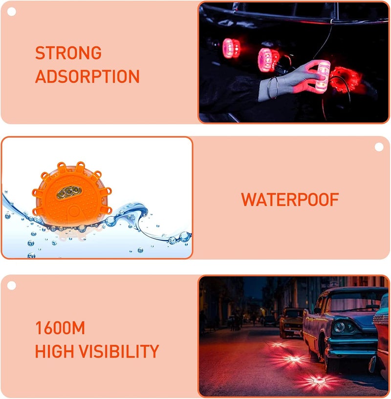 Kitgo 6 Pack LED Road Flares Flashlight Emergency Safety Warning Light Kit with Magnetic Base & Hook - Image 4
