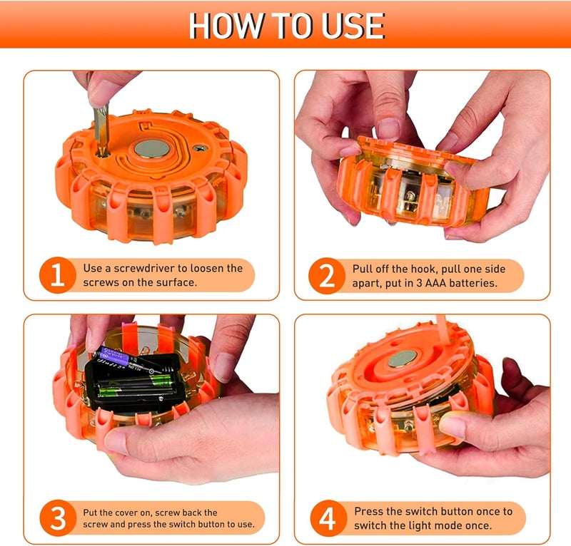 Kitgo 6 Pack LED Road Flares Flashlight Emergency Safety Warning Light Kit with Magnetic Base & Hook - Image 3