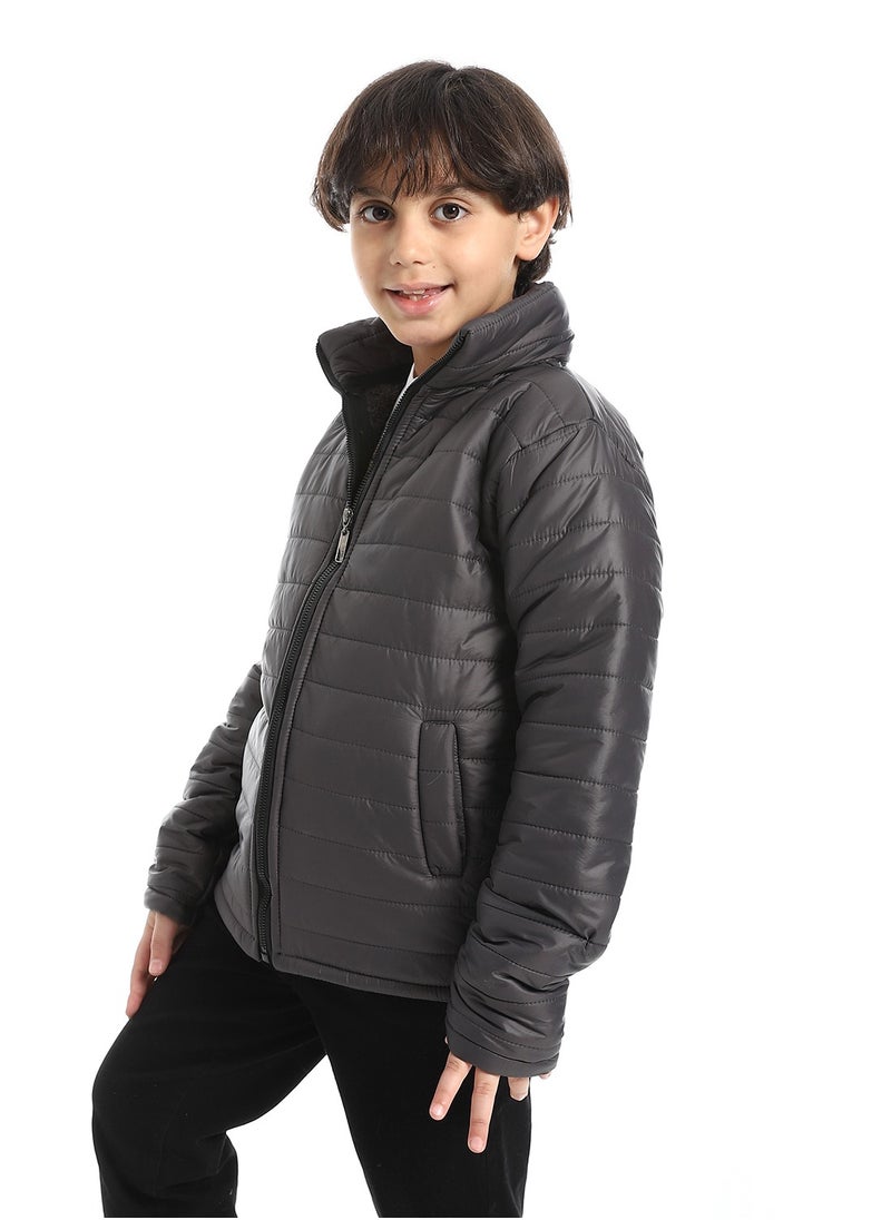 Andora - Padded Zipped Boys Jacket_Dark Grey - Image 1