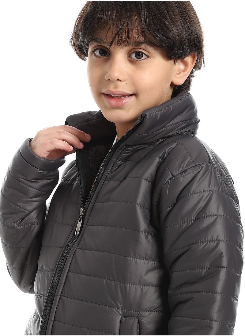 Andora - Padded Zipped Boys Jacket_Dark Grey - Image 1