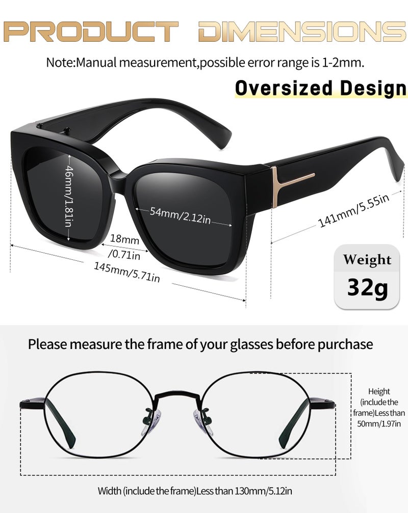 KANASTAL نظارات شمسية كنانستال تناسب فوق النظارات للنساء والرجال بتصميم كبير مع حماية UV400 وإكسسوارات مربعة عصرية باللون الأسود - Image 4